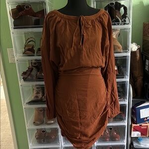 NWT Free People Brown Long Sleeve Dress | Sz L